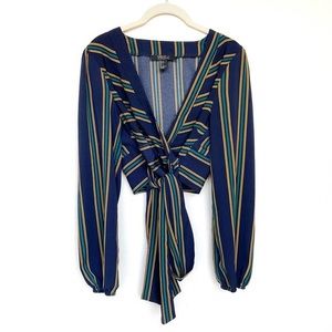 Forever 21 Long Sleeve Wrap Over Crop Top (S)